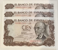 Bitllets de 100 pessetes amb el rostre de Manuel de Falla.