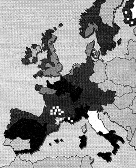El mapa de la estructura familiar en Europa. Imagen: Francina Cortés. De la versión de «El Periódico de Catalunya». Lunes, 7 de Mayo de 1990. Página 26.