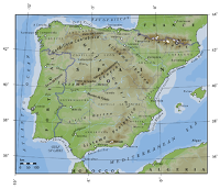 Mapa físic-polític de la Península Ibèrica. Font: Wikipedia.