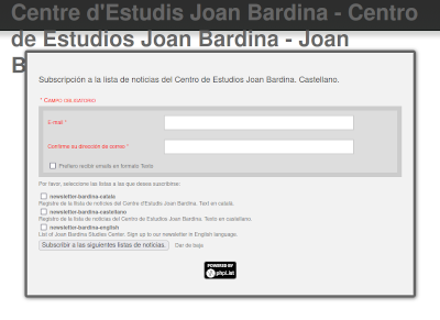 Pantalla de subscripción a la lista de correo del Centro de Estudios Joan Bardina. Altas, bajas y modificaciones.