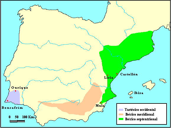 Mapa ©PROEL, Madrid, de todos los yacimientos donde se han encontrado inscripciones en ibero; habla solo.